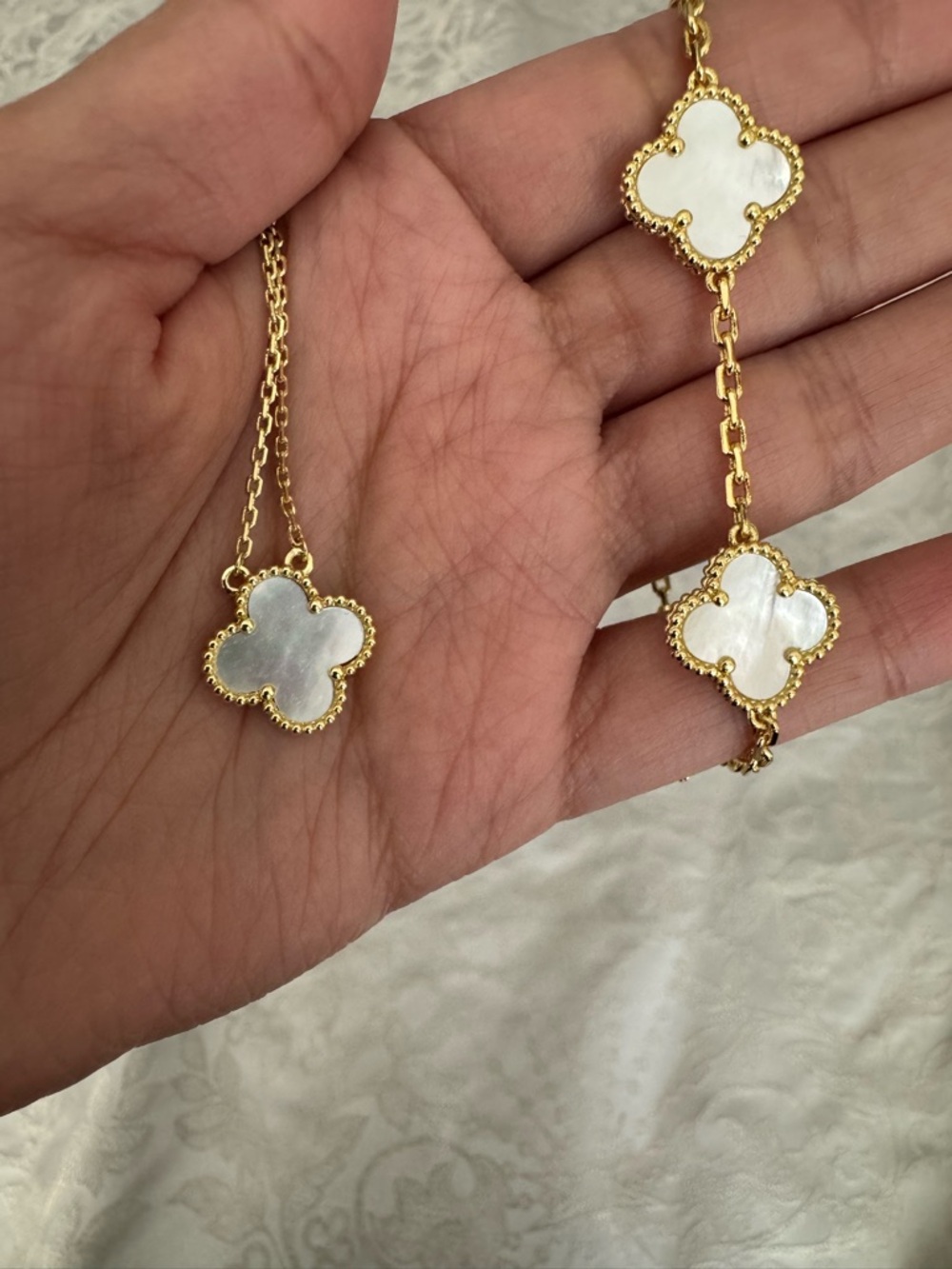 Gold & Mother Pearl Clover Pendant Necklace - Women Jewelry